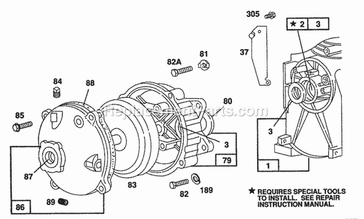 Gear Case Assembly Diagram and Parts List for 080202-2261-01  Briggs and Stratton Engine